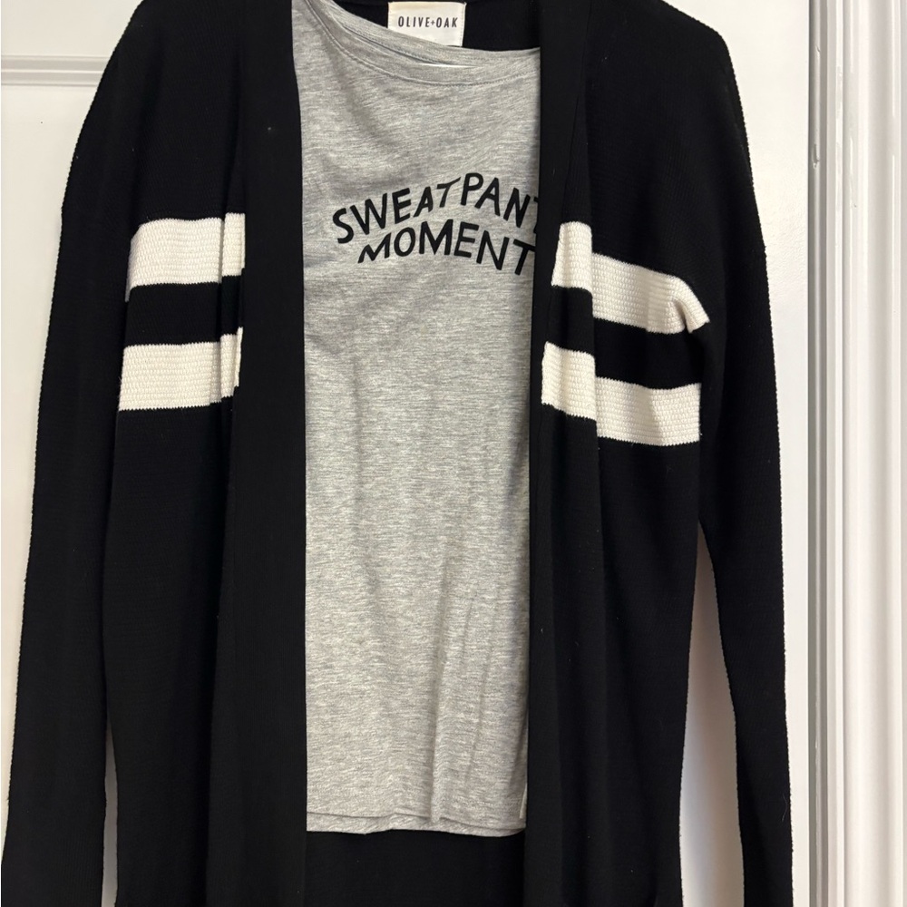 Olive & Oak Black and White Striped Cardigan